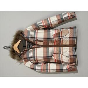 Burton DryRide Snowboard Jacket Womens XS Plaid Insulated Faux Fur Hood